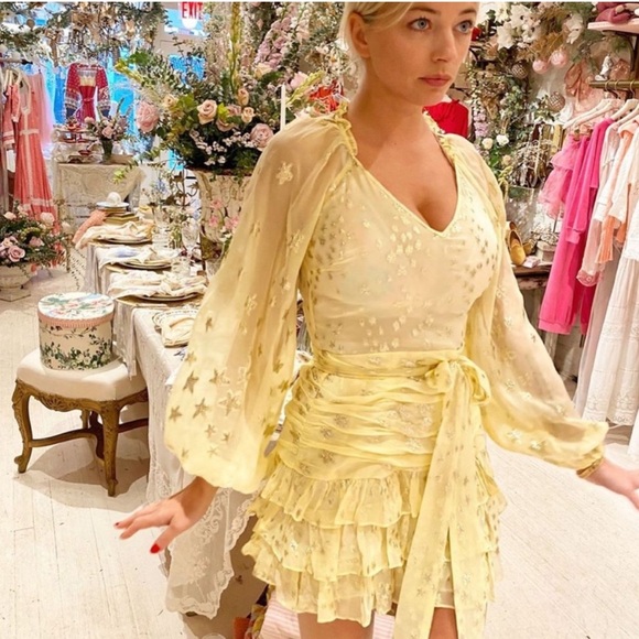 LOVESHACKFANCY Rina Mini Dress Sunflower Yellow Size 4 Small NWT - Picture 5 of 6